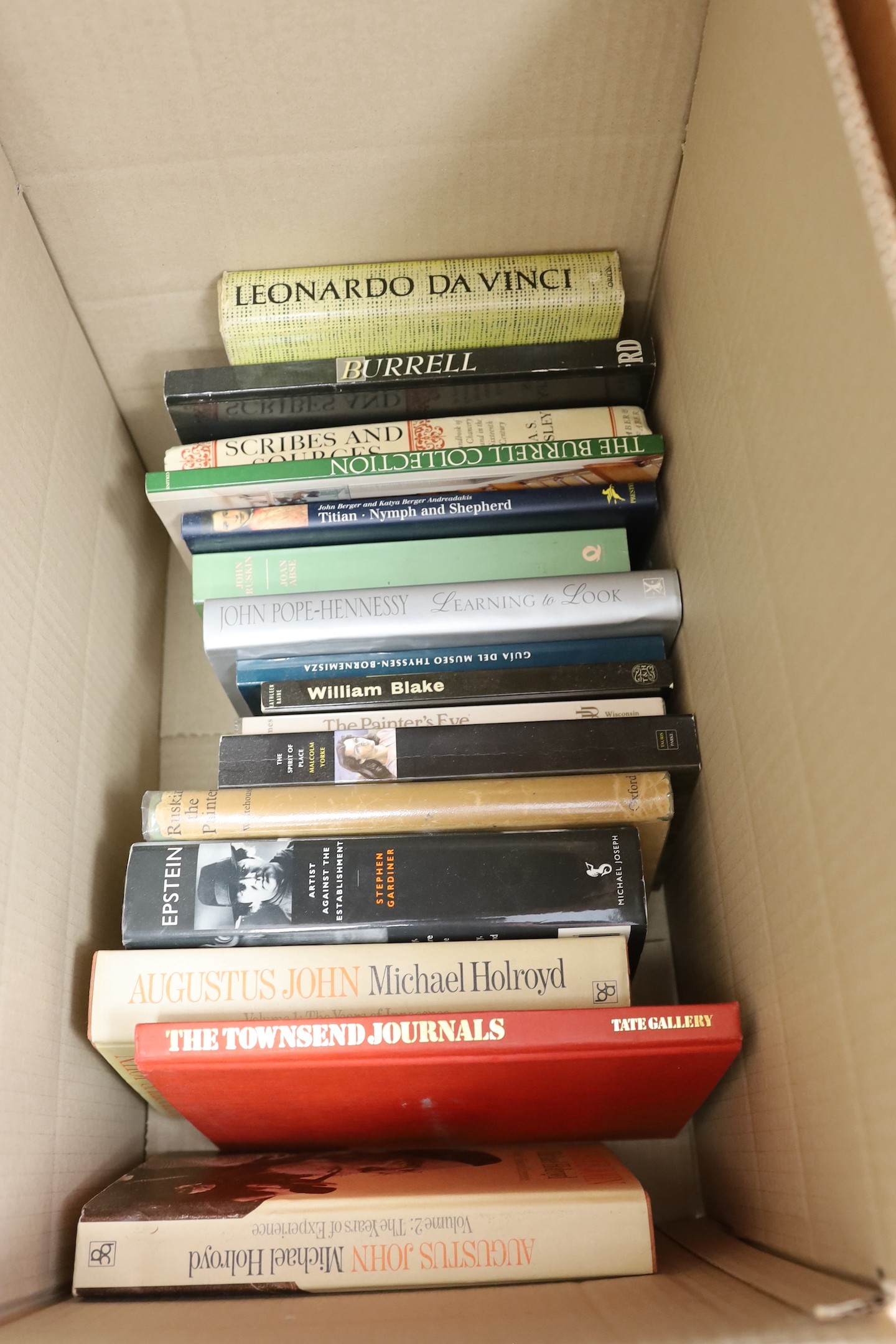 Quantity of reference books to include ‘Edward Bowden & His Circle’, ‘Looking at Matisse and Picasso’, and ‘The Dictionary of British Artists’ (4 boxes)